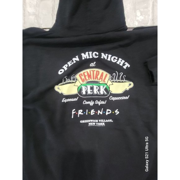 Friends Medium Hoodie Black With Colored Graphics Central Perk Open Mic Night - Picture 7 of 7